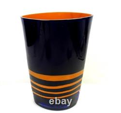 Carlo Moretti Signed Murano Glass Blue & Orange Cased 10 3/8 Oval Vase 1960-80s
