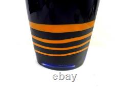 Carlo Moretti Signed Murano Glass Blue & Orange Cased 10 3/8 Oval Vase 1960-80s