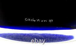 Carlo Moretti Signed Murano Glass Blue & Orange Cased 10 3/8 Oval Vase 1960-80s