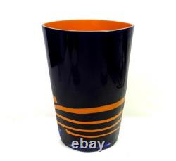 Carlo Moretti Signed Murano Glass Blue & Orange Cased 10 3/8 Oval Vase 1960-80s