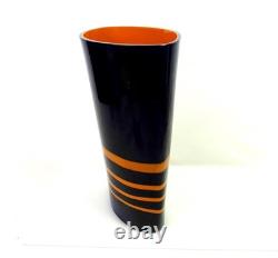 Carlo Moretti Signed Murano Glass Blue & Orange Cased 10 3/8 Oval Vase 1960-80s Carlo Moretti Signed Murano Glass Blue & Orange Cased 10 3/8 Oval Vase 1960-80s