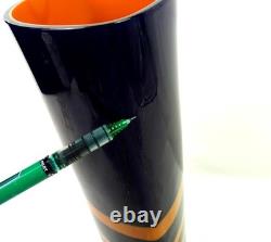 Carlo Moretti Signed Murano Glass Blue & Orange Cased 10 3/8 Oval Vase 1960-80s