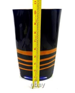 Carlo Moretti Signed Murano Glass Blue & Orange Cased 10 3/8 Oval Vase 1960-80s