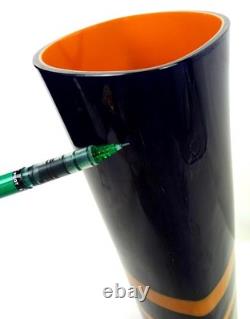 Carlo Moretti Signed Murano Glass Blue & Orange Cased 10 3/8 Oval Vase 1960-80s