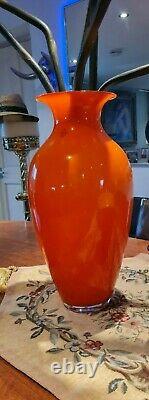 Carlo Nason Large Orange glass vase made in Murano Italy