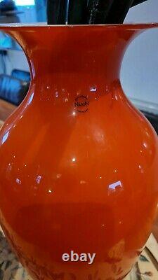 Carlo Nason Large Orange glass vase made in Murano Italy