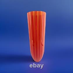 Cenedese Murano Art Glass Vase Orange Red Stripes Hand Blown 15.25 Signed Italy