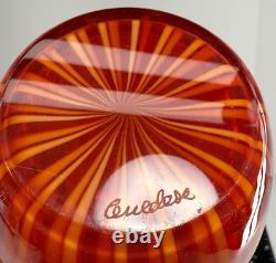 Cenedese Murano Art Glass Vase Orange Red Stripes Hand Blown 15.25 Signed Italy