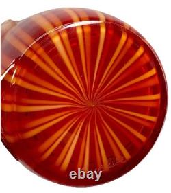 Cenedese Murano Art Glass Vase Orange Red Stripes Hand Blown 15.25 Signed Italy