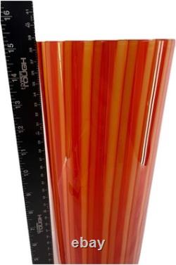 Cenedese Murano Art Glass Vase Orange Red Stripes Hand Blown 15.25 Signed Italy