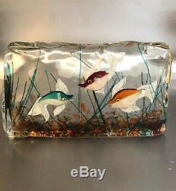 Cenedese Murano Italy Mid Century Fish Aquarium Art Glass Block 8.5 lb Sculpture