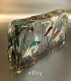 Cenedese Murano Italy Mid Century Fish Aquarium Art Glass Block 8.5 lb Sculpture