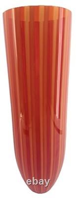 Cenedese Murano Orange Red Stripes Art Glass Vase Hand Blown 15.25 Signed Italy