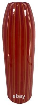 Cenedese Murano Orange Red Stripes Art Glass Vase Hand Blown 15.25 Signed Italy