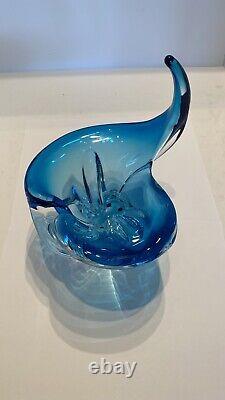 Chalet Glass Murano Lorraine Art Colbalt Blue Abstract Hand Blown Bowl