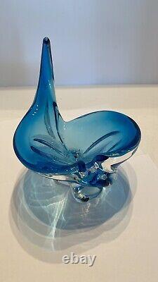 Chalet Glass Murano Lorraine Art Colbalt Blue Abstract Hand Blown Bowl