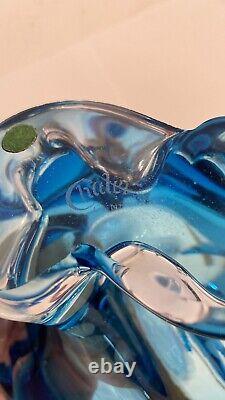 Chalet Glass Murano Lorraine Art Colbalt Blue Abstract Hand Blown Bowl