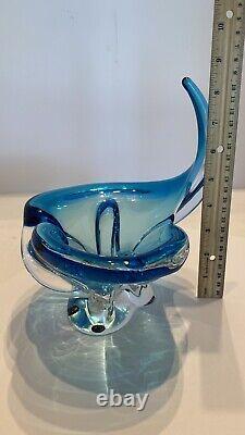 Chalet Glass Murano Lorraine Art Colbalt Blue Abstract Hand Blown Bowl