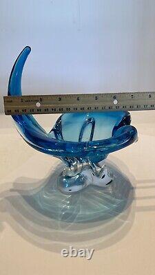 Chalet Glass Murano Lorraine Art Colbalt Blue Abstract Hand Blown Bowl