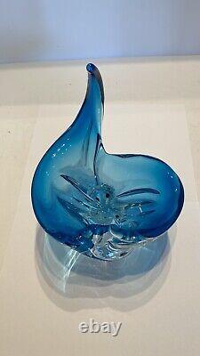 Chalet Glass Murano Lorraine Art Colbalt Blue Abstract Hand Blown Bowl