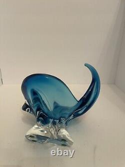 Chalet Glass Murano Lorraine Art Colbalt Blue Abstract Hand Blown Bowl