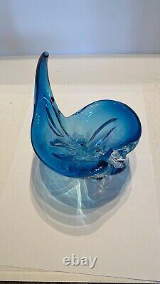 Chalet Glass Murano Lorraine Art Colbalt Blue Abstract Hand Blown Bowl