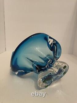 Chalet Glass Murano Lorraine Art Colbalt Blue Abstract Hand Blown Bowl