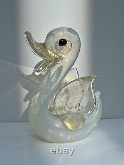 Circa 1940s Ercole Barovier Murano Italy Gold Leaf Opalescent Glass Duck LABEL