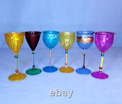Cordial Glasses By A. Salviati For Murano Vintage Hand Blown & Painted Set Of 6