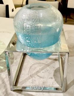 Cose Belle Cose Rare Hand Blown Murano Glass Vase with Chrome Stand Aqua 13x8