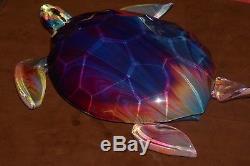 DINO ROSIN Original Hand Blown Murano Glass Lrg Sea Turtle Sculpture Calcedonia