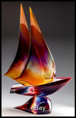 DINO ROSIN Original Hand Blown Murano Glass Sculpture Large SAILBOAT Signed Art