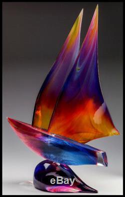 DINO ROSIN Original Hand Blown Murano Glass Sculpture Large SAILBOAT Signed Art