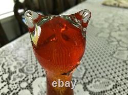 Designed in Murano Hand Blown Glass Cat Figurine Orange 6.5 inch