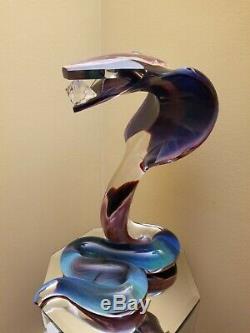 Dino Rosin Original Hand Blown Murano Glass Cobra Snake Crystal Facet Signed Art