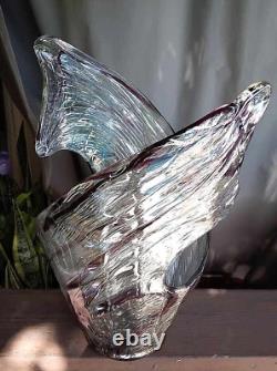 Dramatic Vintage Murao Style Italian Hand Blown 15 Art Glass Split Swirl Vase