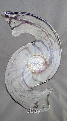 Dramatic Vintage Murao Style Italian Hand Blown 15 Art Glass Split Swirl Vase