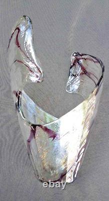 Dramatic Vintage Murao Style Italian Hand Blown 15 Art Glass Split Swirl Vase