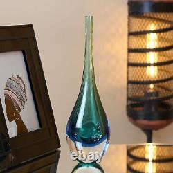 Drop Glass Vase Bicolor Blue/Green Hand Blown Murano-Style Art Glass Model Tall