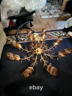 ELABORATE ITALIAN BRASS with HAND BLOWN MURANO GLASS CHANDELIER