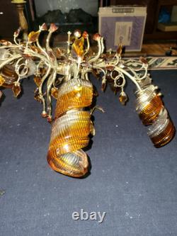 ELABORATE ITALIAN BRASS with HAND BLOWN MURANO GLASS CHANDELIER