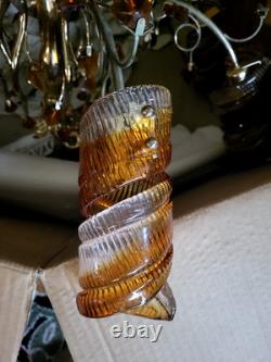 ELABORATE ITALIAN BRASS with HAND BLOWN MURANO GLASS CHANDELIER