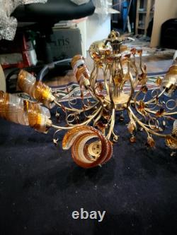 ELABORATE ITALIAN BRASS with HAND BLOWN MURANO GLASS CHANDELIER