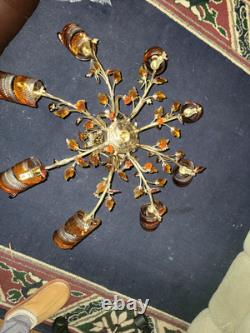 ELABORATE ITALIAN BRASS with HAND BLOWN MURANO GLASS CHANDELIER