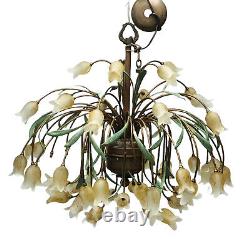 ELABORATE ITALIAN BRASS with HAND BLOWN MURANO GLASS TULIP CHANDELIER 32x28