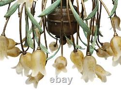 ELABORATE ITALIAN BRASS with HAND BLOWN MURANO GLASS TULIP CHANDELIER 32x28