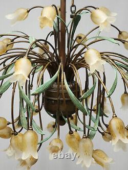 ELABORATE ITALIAN BRASS with HAND BLOWN MURANO GLASS TULIP CHANDELIER 32x28