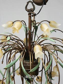 ELABORATE ITALIAN BRASS with HAND BLOWN MURANO GLASS TULIP CHANDELIER 32x28