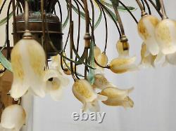 ELABORATE ITALIAN BRASS with HAND BLOWN MURANO GLASS TULIP CHANDELIER 32x28