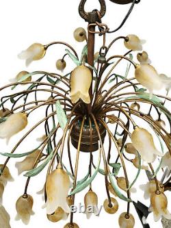 ELABORATE ITALIAN BRASS with HAND BLOWN MURANO GLASS TULIP CHANDELIER 32x28